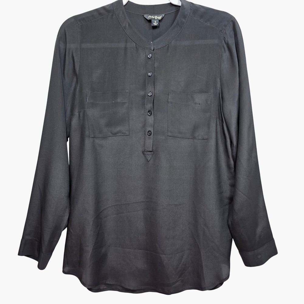 Lucky Brand Womens All Silk Henley Blouse Long Sleeve Top Sz‎ S Black Whimsigoth
